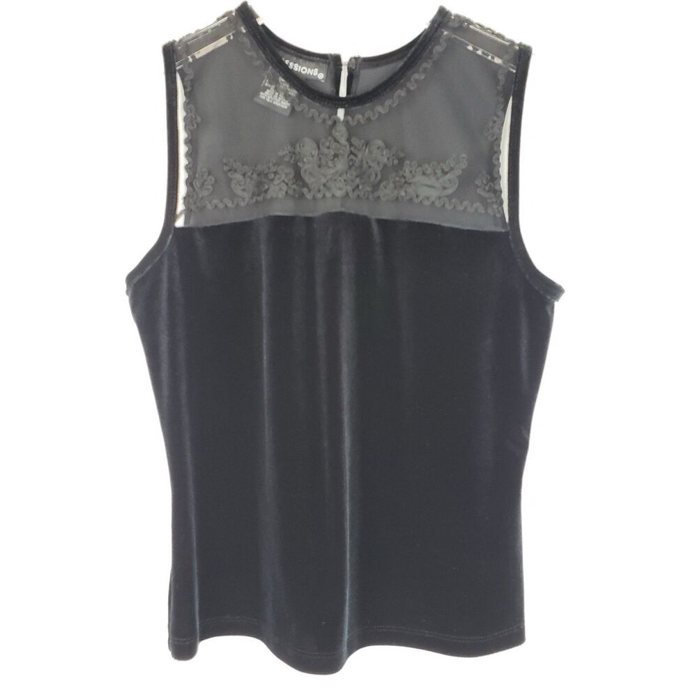 Velvet Sleeveless Womens top Petite S Black Sheer Lace dark Coquette Romantic